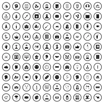 100 psychoanalyse icons set, simple style Illustrazione stock