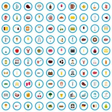 100 pub icons set, flat style イラスト素材