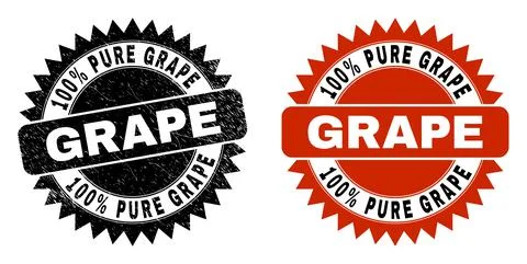 100% PURE GRAPE Black Rosette Stamp Seal with Distress Texture Stock Illustration
