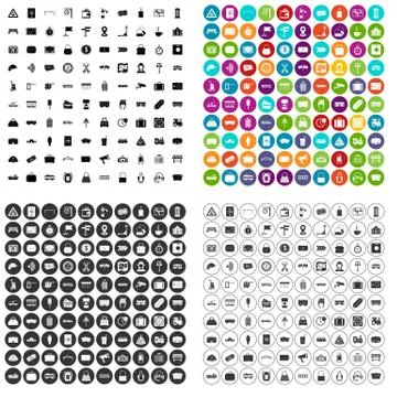 100 railway icons set vector variant Illustrazione stock