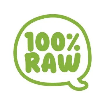 100% raw - logo in speech bubble. Stock Illustration