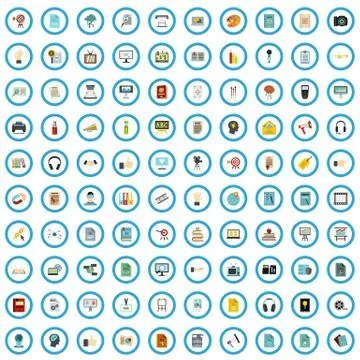 100 reader advertising icons set, flat style Stock Illustration