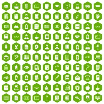 100 reader icons hexagon green Illustrazione stock