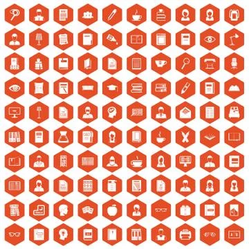 100 reader icons hexagon orange Stock Illustration