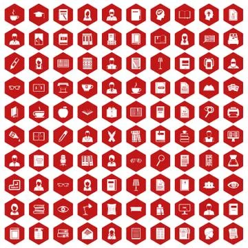 100 reader icons hexagon red Stock Illustration