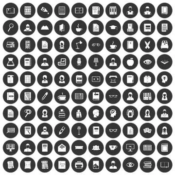 100 reader icons set black circle Stock Illustration