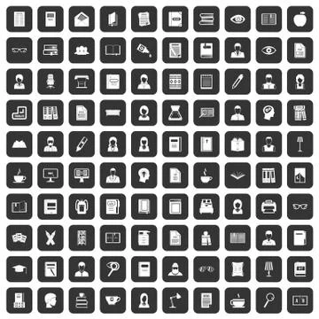 100 reader icons set black Stock Illustration