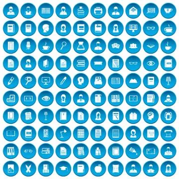 100 reader icons set blue Illustrazione stock