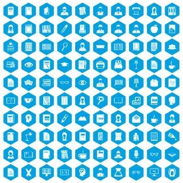 100 reader icons set blue Stock Illustration