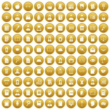100 reader icons set gold Stock Illustration