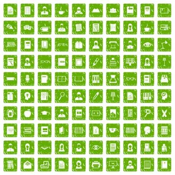 100 reader icons set grunge green Stock Illustration