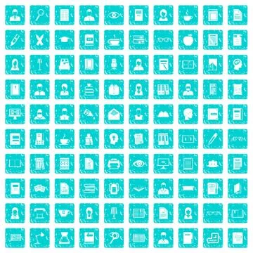 100 reader icons set grunge blue Stock Illustration