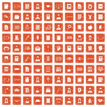 100 reader icons set grunge orange Illustrazione stock