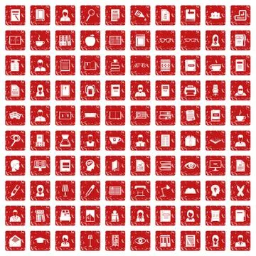 100 reader icons set grunge red Ilustración de archivo