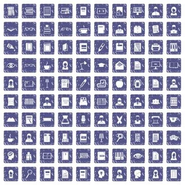 100 reader icons set grunge sapphire Illustrazione stock