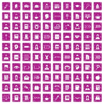100 reader icons set grunge pink Ilustración de archivo