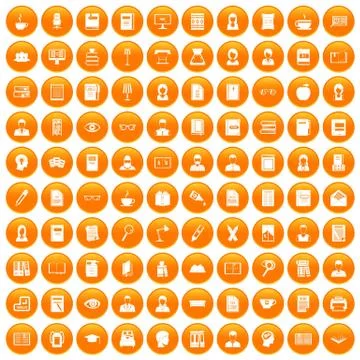 100 reader icons set orange Ilustración de archivo