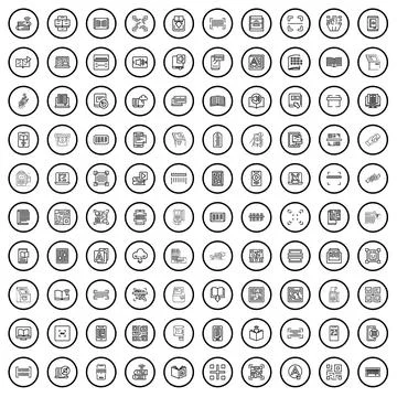 100 reader icons set, outline style Stock Illustration