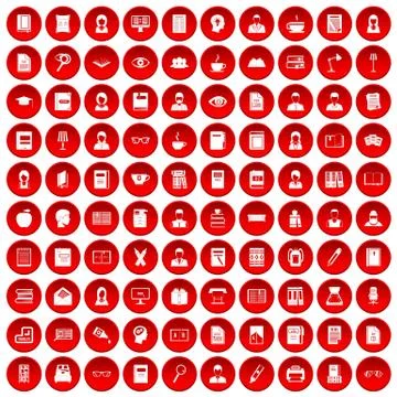 100 reader icons set red Illustrazione stock