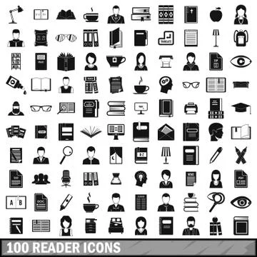 100 reader icons set, simple style Ilustración de archivo