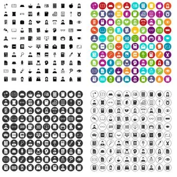 100 reader icons set variant Stock Illustration