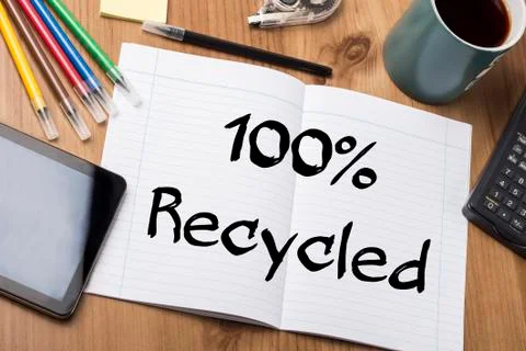100% Recycled - Note Pad With Text Stock Photos