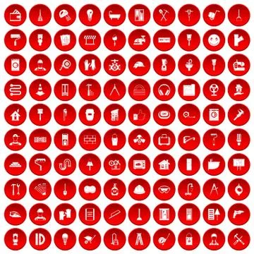 100 renovation icons set red Stock Illustration