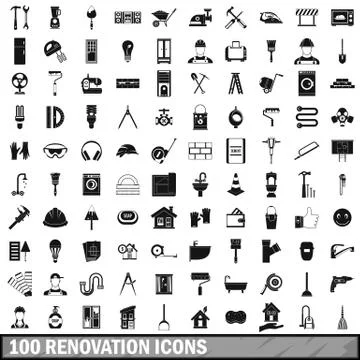 100 renovation icons set in simple style Stock Illustration