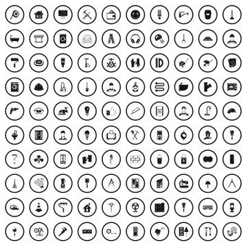 100 renovation icons set in simple style Stock Illustration
