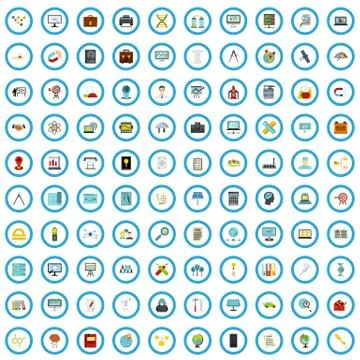 100 research icons set, flat style 스톡 일러스트