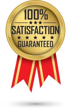 100% satisfaction guaranteed gold label, vector illustration Illustrazione stock