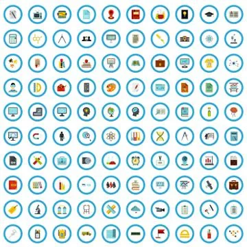100 scholarship icons set, flat style Ilustración de archivo