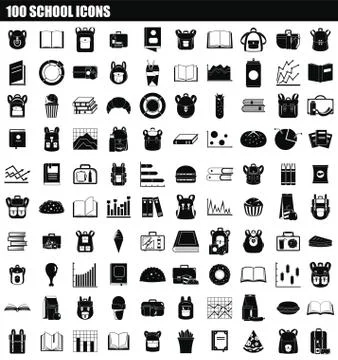 100 school icon set, simple style Stockillustratie