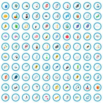 100 school icons set, isometric 3d style Stock Illustration