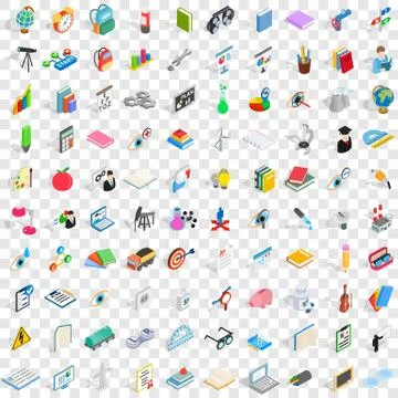 100 science icons set, isometric 3d style Stock Illustration