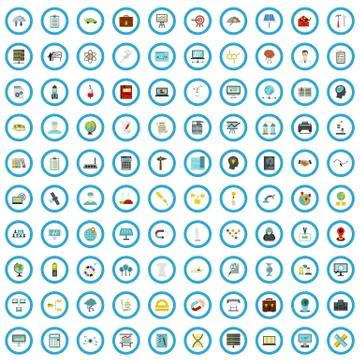 100 scientific icons set, flat style 스톡 일러스트