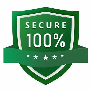100% Secure Badge - Green Shield Emblem with Stars and Ribbon Stock Illustration