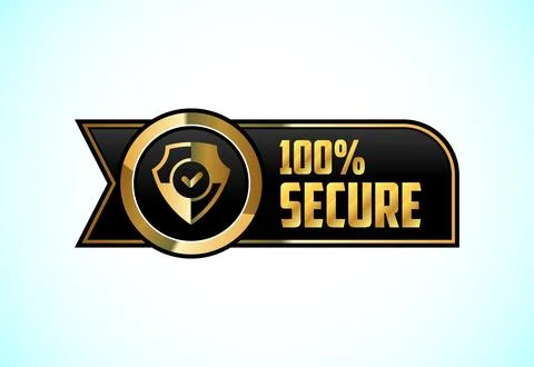 100% Secure button design illustration in gold color. Suitable for mobile a.. Stock Illustration