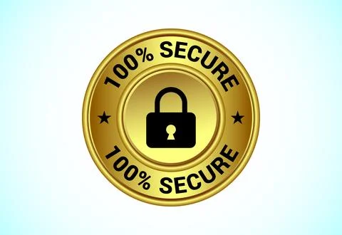 100% Secure button design illustration in gold color. Suitable for mobile a.. Illustrazione stock