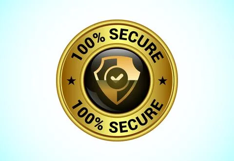 100% Secure button design illustration in gold color. Suitable for mobile a.. Illustrazione stock