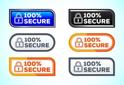 100% Secure button set of different shapes and colors. Suitable for mobile .. Stock Illustration