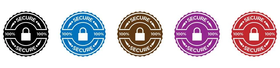 100% Secure Data Protection Badges and Certified Security Seals Stock Illustration
