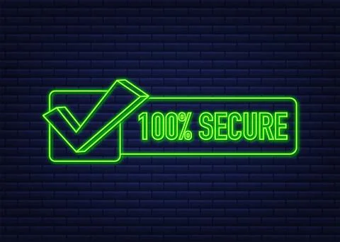 100 Secure grunge vector neon icon. Badge or button for commerce website. Vector Stock Illustration