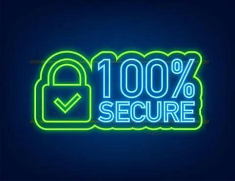100 Secure grunge vector neon icon. Badge or button for commerce website. Vector Illustrazione stock