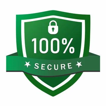 100% Secure Shield Badge Icon with Lock Symbol and Ribbon Stock Illustration