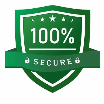 100% Secure Shield Emblem with Lock Icons and Stars Stock Illustration