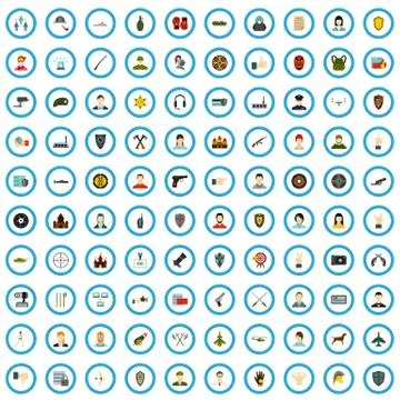 100 security center icons set, flat style Stock Illustration