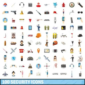 100 security icons set, cartoon style Stock Illustration