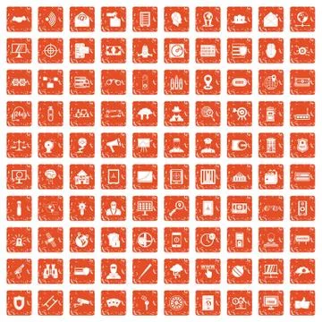 100 security icons set grunge orange Ilustración de archivo