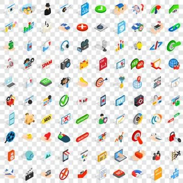 100 security icons set, isometric 3d style Stock Illustration